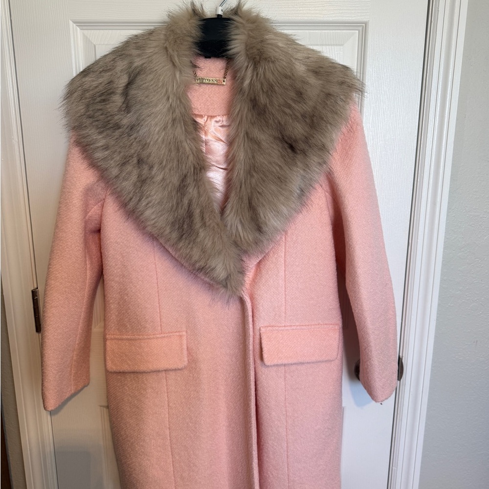 Vintage IMAN Pink Teddy Jacket with Removable Faux Fur Collar